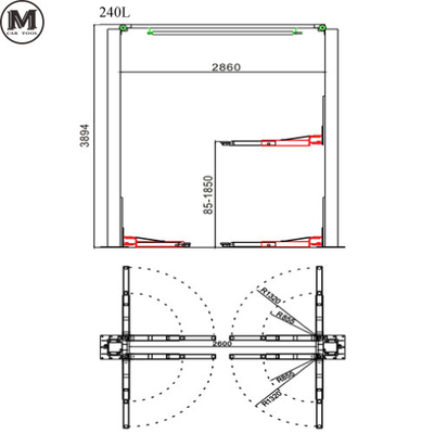 1850 mm altura 2 post ascensor automático 380V operación de seguridad con 5 toneladas de capacidad