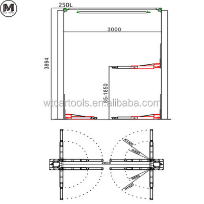 5000KGS 380v 2 Post Car Hoist doble cilindro hidráulico para minibuses SUV