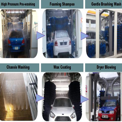 Máquina de lavado de automóviles de túnel totalmente automática Máquina de lavado de automóviles de alta presión 10 cepillos Sistemas de lavado de automóviles de vuelco Sistema de control PLC Equipo de lavado de automóviles automatizado