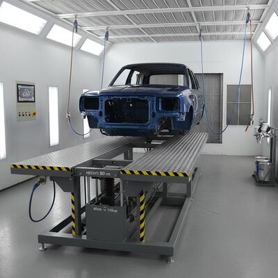 Cabina de pintura de automóviles con altura de banco ajustable de 40 cm a 118 cm, base de estructura de acero de 300 mm y componentes de control Schneider