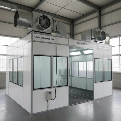 5.5KW de tipo europeo ventilador de entrada de aire cabina de pulverización de automóviles con pared de 50 mm y quemador de diesel G10 para cabina de pulverización de carrocería automática