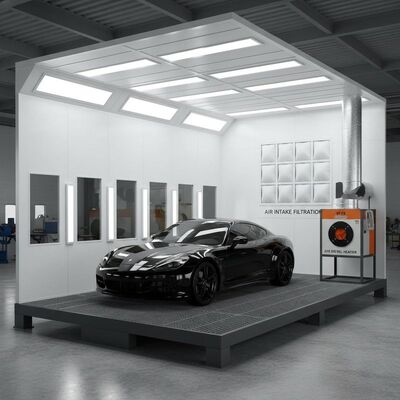 Cabina de pintura para automóviles con base de estructura de acero de 300 mm, filtro de entrada de bolsa de filtro y quemador diésel G10 para una pintura óptima