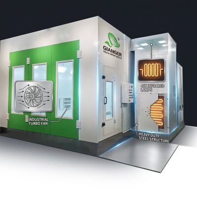LPG Turbo Fan Truck Botín de rociado de pintura 40 Lámparas de infrarrojos Lámparas de acero de trabajo pesado Estructura de acero Sala de pintura de vehículos grandes